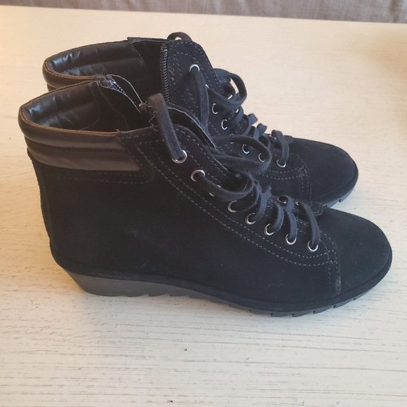 The FLEXX black Suede/Leather Wedge Ankle Boots 37.5/6.5-7 - Picture 1 of 6